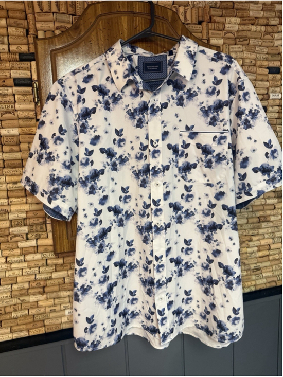 7 Diamonds Other - 7 Diamonds 4 Way Stretch Shirt Mens Blue Floral Short Sleeve Button Up Sz XXL